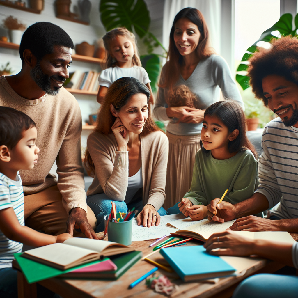 Authentic homeschool or co-op educational setting with diverse families.