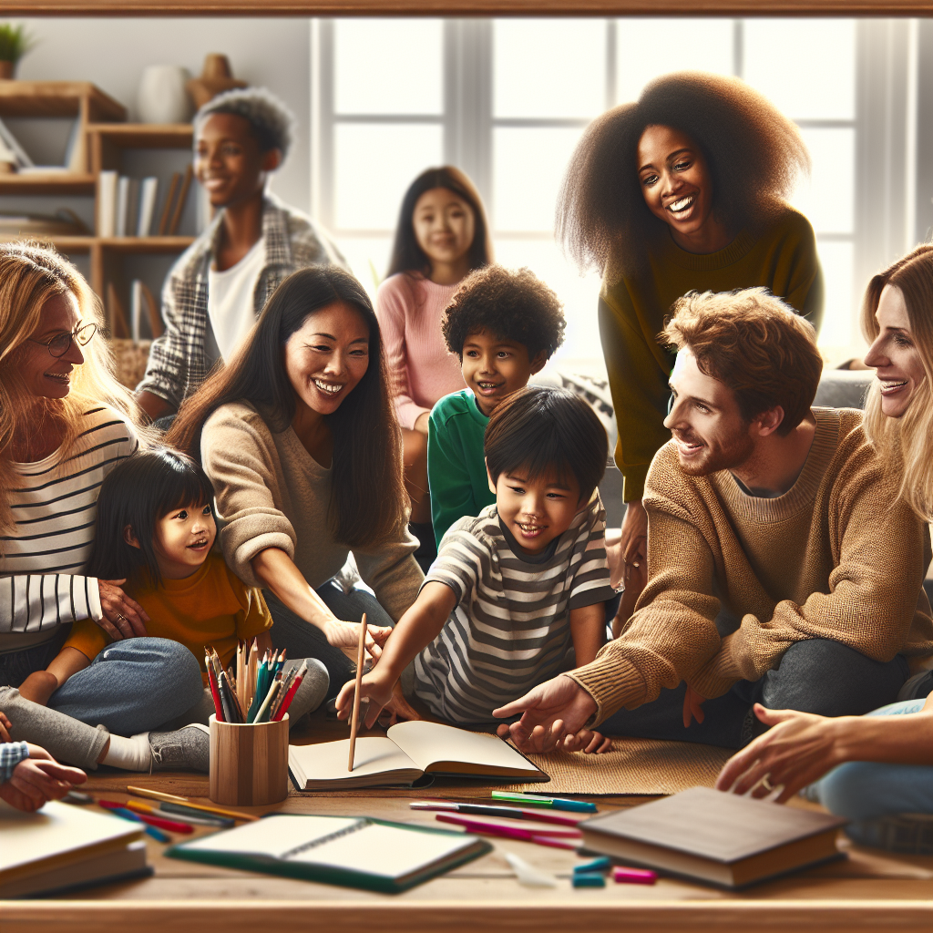 Authentic homeschool or co-op educational setting with diverse families.